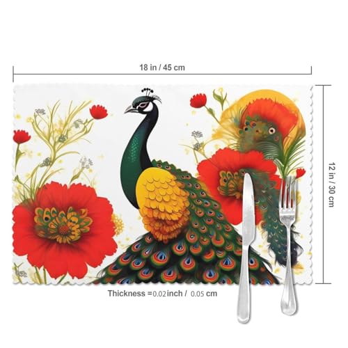 Set de table paon rouge chic de qualité hôtelière 30x45cm lavable