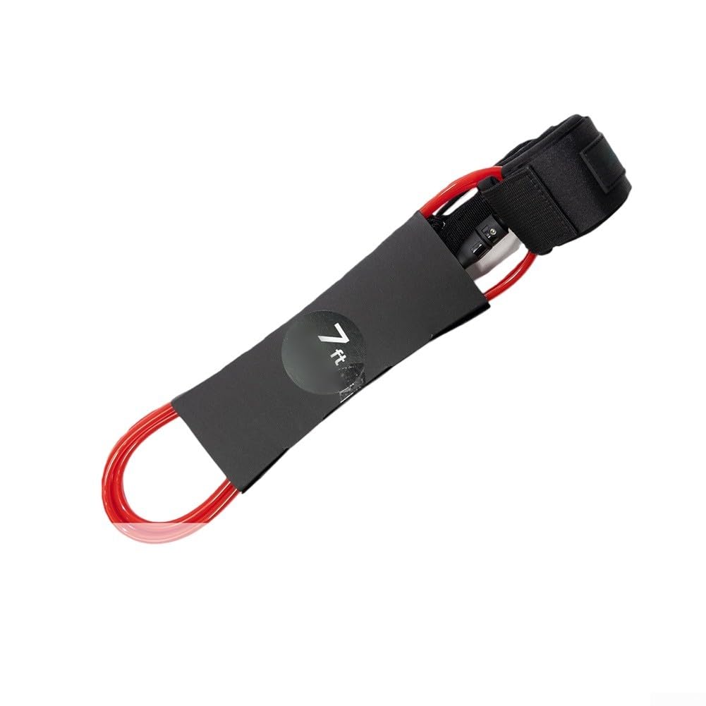 Drivstraw Surfboard Leash 7mm Thick For TPU Cord with Quick Release Tab and Hidden Key Pocket| 360° Swivel for Short Long Boards and SUP| For Long lasting Ankle Strap for(7FT red)