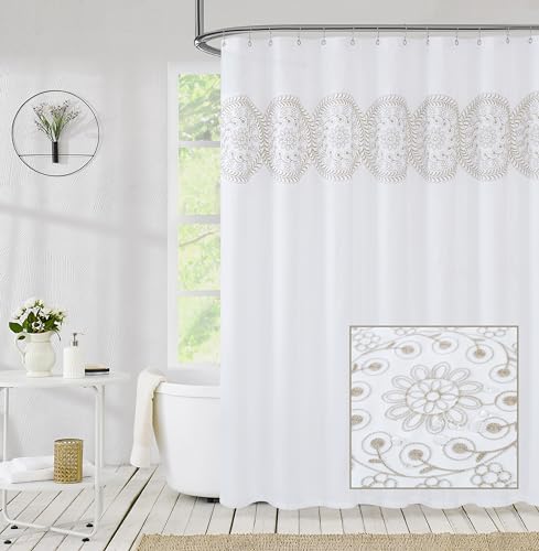 Opiniones y reviews de Cortinas de Ducha ecológicas disponible en línea para comprar. 37 Jubilantex - Cortina de ducha bordada en color café y blanco para baño, tela floral boho, color blanco y beige, marfil/topo/crema, decorativa, impermeable, rústica para spa...