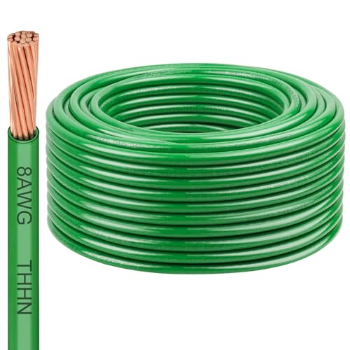Image of 8 AWG THHN Stranded Bare Copper Wire 150FT Green Grounding Wire, Electrical Wire, 600V Rated Building Wire, Ideal for Panel Wiring, Grounding, Lighting Circuits, Control Systems