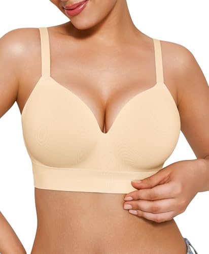 Popilush Bras for Women No Underwire Supportive Push Up Bralettes Wireless Full Coverage Plus Size T-Shirt Bra Skin