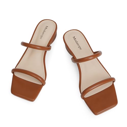 Image of Modatope Square Open Toe Heeled Sandals Women Two Strap Chunky Heel Sandals for Women Low Block Heel Sandal Dressy