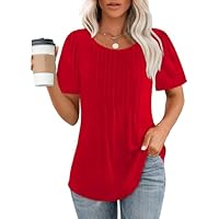 Womens Tops Dressy Casual Christmas Shirts Summer Tops Beach Vacation Clothes Short Sleeve Blouses Plus Size Red 2XL