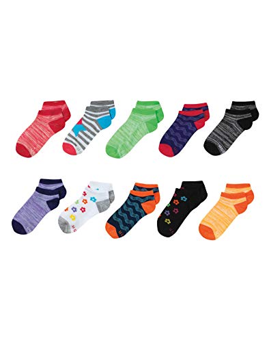 Hanes Girls' Fashion No Show Socks (10 Pack), Assorted, Medium - Shoe Size: 10.5-4