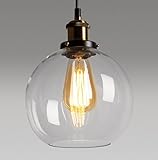  Lámpara colgante de cristal vintage, lámpara de techo para isla de cocina con pantalla de cristal transparente, base de lámpara colgante ajustable E27, accesorio de iluminación colgante para loft