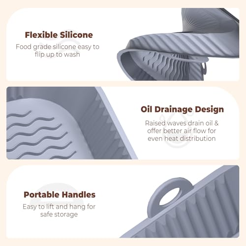 Image of Diboniur Air Fryer Accessories Silicone Mould 5-8 L, 2 x 21 cm Flat Silicone Air Fryer, Basket Mould for Hot Air Fryer, Silicone Liners for Air Fryer, Microwave, Oven (Grey and Black)