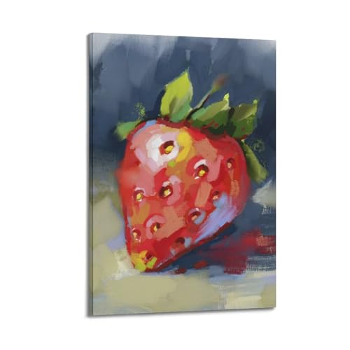Poster abstrait brossé unique fraise : une touche d'art moderne 20x30 cm pour votre salon chic