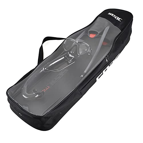 Seac Motus Tris, Freediving And Spearfishing Set Motus Long Fins, One Diving Mask Jet Snorkel, Shoulder Bag Included, Black, 9.5-10 #TOP4