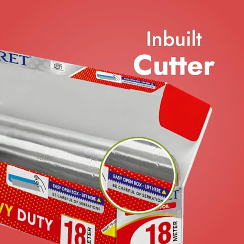 Image of Claret Food Grade Aluminium Foil Roll | 18 Meter | Kitchen Foil for Wrapping Roti Snacks Tiffin | Durable and Hygienic Foil Paper (Pack of 1)