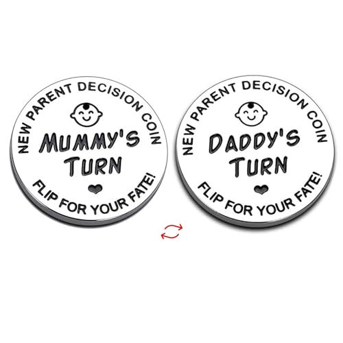 New Baby Gifts for Parents,Double-Sided Decision Coin Gift for New Mom & Dad,Funny Baby Shower Gifts for Couple,Gifts for Pregnant Women as Halloween Thanksgiving Christmas Gift，A-Silver
