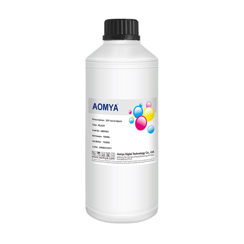 Aomya DTF Ink 1000ml Auto-Fill DTF Transfertinte für DTF Film, Nachfülltinte für alle EPN DTF Drucker, ET-8550 ET-8500 DX5 DX7 5113 XP600 I3200 usw. Heat Transfer Printing Ink Set Schwarz