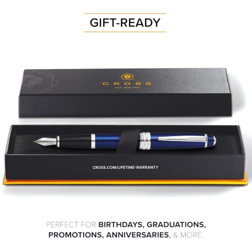 Image of Cross Bailey Blue Refillable Fountain Pen - Medium Point, Black Ink, Presented in a Premium Gift Box
