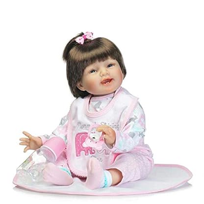THj 22 Zoll realistische lächelnde Silikon wiedergeborene Babypuppen Rosa Elefant gewichteter Stoffkörper Neugeborene… – Bild 3