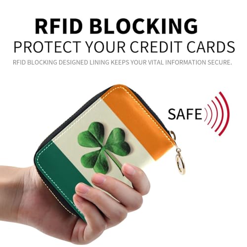 St Patrick's Irish Flag Clover RFID Credit Card Holder Leather With Zipper Card Case Wallet for Women Girls2