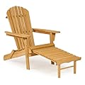 Wooden Folding Adirondack Chair with Ottoman, Pre-Assembled Backrest and Seat Board, Lounge Chair for Outdoor Patio Garden Lawn Backyard Firepit Deck Pool Beach