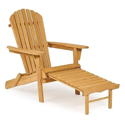 Wooden Folding Adirondack Chair with Ottoman, Pre-Assembled Backrest and Seat Board, Lounge Chair for Outdoor Patio Garden Lawn Backyard Firepit Deck Pool Beach