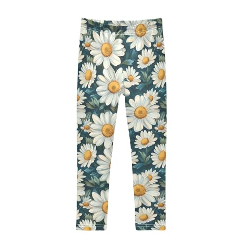 Girls Leggings Daisy Flower Leaves Soft Toddler Leggings for Girls Kids Pants Size 4T-10T