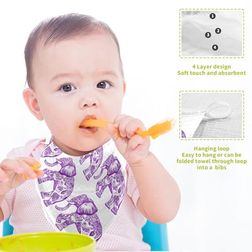 Image of vvfelixl Purple Outline Elephant Baby Burp Cloths Baby Muslin Washcloths for Boys Girls Cotton Babys Face Towel for Newborn Infants Soft and Absorbent 11.8 X 11.8 in, 5 Pack