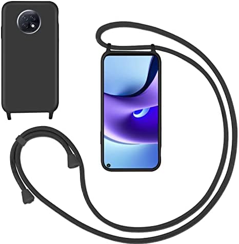 Custodia Con Cordino Per Xiaomi Redmi 10C/Poco C40 - Silicone Morbido, Tracolla Regolabile, Nero