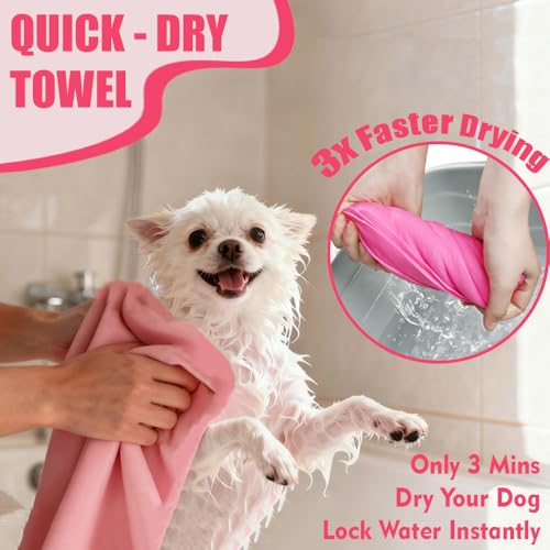 Image of Cat Brush Towel 3pcs Grooming Kit - Bath Brush for Long-Haired Cats, Cat Brush for Indoor Cats with Flea Comb, Pink