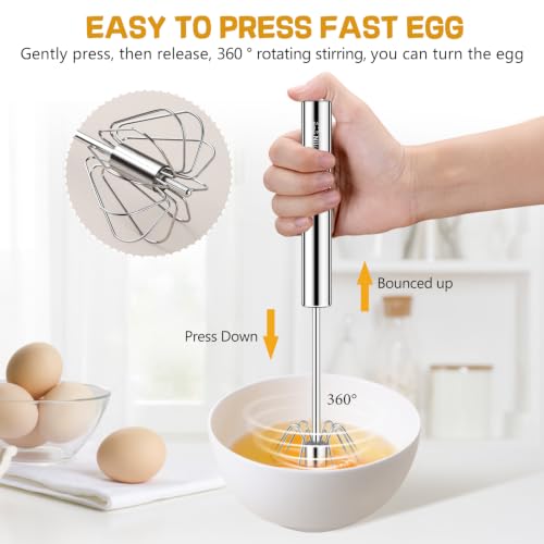 Image of NileHome Stainless Steel Whisk 10 inch Semi-Automatic Rotary Kitchen Whisk Kitchen Wisk Wire Whisks for Cooking, Whisking, Blending, Beating, Stirring