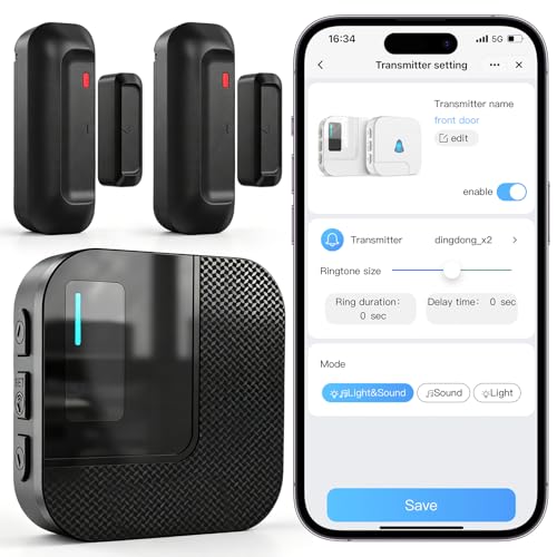 WiFi Door Chime SanJie Door Sensor Alarm with Phone Notifications for Kids Safety & Dementia Care Door Open Alert for Home Security and Business Use 20 Chimes 5 Volume Levels 2.4GHz Only