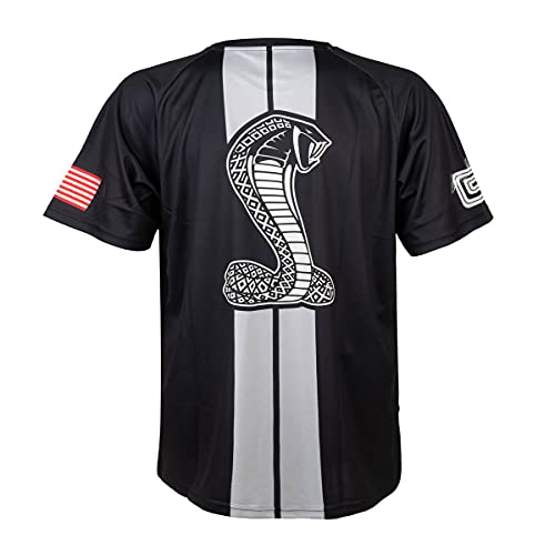 Shelby American Black Two Stripe Short Sleeve Tee T-Shirt | Performance, Quick Dry, Moisture Wicking | Officially Licensed