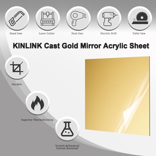 Image of KINLINK 8x12 Plexiglass Sheets 1 /8 inch Thick - 3mm Mirror Cast Acrylic Sheet, Plastic Board Polycarbonate Sheet for DIY Project, Craft, Wall Mirror, Acrylic Sign and Wedding Invitation 2 Pack