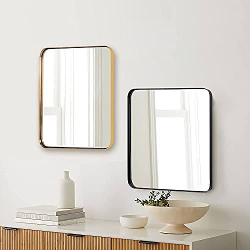 Andy Star Square Wall Mirror For Bathroom, 24”X24” Brushed Gold Bathroom Mirror, Rounded Corner Metal Mirror In Premium Stainless Steel Frame Hangs Horizontal Or Vertical（No Rose Gold） #TOP1