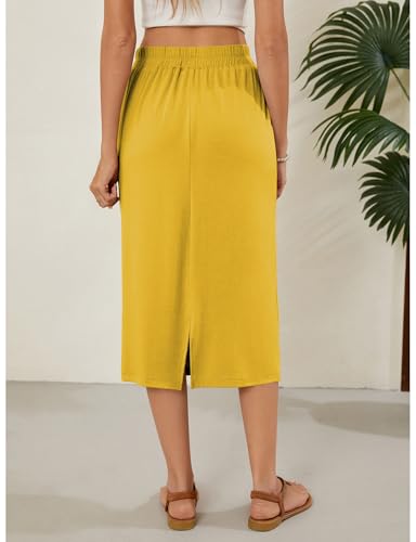 Naggoo Womens Midi Skirts Summer Elastic High Waisted Back Slit Long Straight Skirt Below Knee2