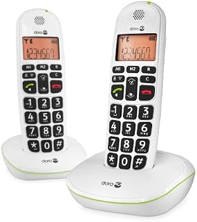 Doro PhoneEasy 100W DECT Cordless Phone with Amplified Sound and Big Buttons, NO Answerphone (Twin Set/White) [UK and Irish Version]