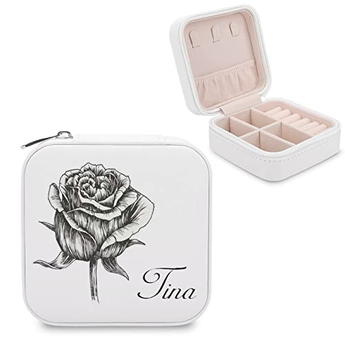 Boîte à bijoux en cuir personnalisée avec nom et fleur - Cadeaux d'anniversaire pour femmes/hommes, boîte à bijoux personnalisée - Boîte à bijoux personnalisée, étui à bijoux pour maman - Blanc Cover