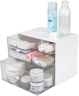OSteed Desktop Organiser with 5 Drawers, Stackable Plastic Storage Box on Desk, Small Drawers Storage Unit for Home Collection, Cosmetics, Office Supplies (2 Flat Layers, White)
