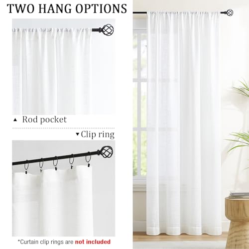 Image of Sheer White Linen Curtains for Bedroom 95 inches Long Light Filtering Pricavy Linen Textured Window Treatment Set for Living Room 54 inchw 1 Pair