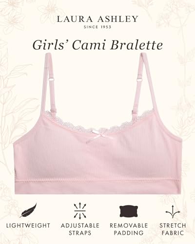 Laura Ashley Girls Training Bras - 3/6 Pack Soft Stretch Cami Bralette, Breathable Bras for Teens with Removable Pads (30-36)2