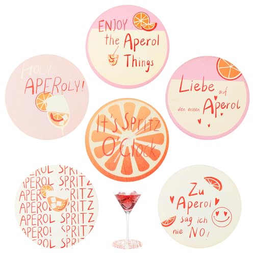 6 sous-Verres Aperol,Amusants avec Citations, sous-Verres Aperol ImperméAbles, DéCoration De Table Estivale pour Les Amateurs D'Aperol, 10 * 10 Cm