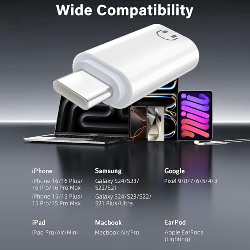 Obcxin USB C auf Lightning Audio Adapter, Typ C auf Lightning Kopfhörer Adapter für iPhone 16/15 Pad Air/Mini 6 Samsng, Hi-Fi Klangqualität, Nicht zum Lade/Datenübertragung, Weiß