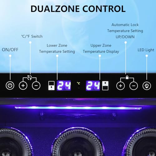 Antarctic Star Wine Fridge,15 Inch Wine Cooler Refrigerator Under Counter(41-68°F),28 Bottles Built-in Dual Zone &Freestanding Wine Refrigerator with Stainless Steel & Double-Layer Tempered Glass Door on Fridge.com