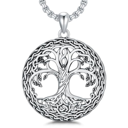 Tree of Life Necklace 925 Sterling Silver Celtic Knot Tree Pendant for Men Women, w/Stainless Steel Chain 22 + 2 Inch