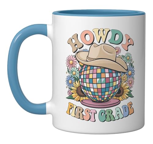 Howdy First Grade Cowgirl Country 1st Grade Back to School Ceramic Mug, Blue/White
