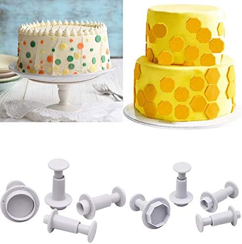 VONUOBEY 20 Pieces Fondant Plunger Cutters Square/Oval/Circular/Polygon/Heart Cookie Cutters Sugarcraft Cake DIY Decorating Tools