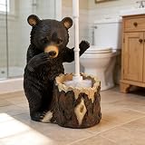 BGBWBFBR Whimsical Black Bear Toilet Brush Holder Set - Unique Cub Shape Decorative Bathroom Cleaning Kit for Cabin Owners, Bear-Themed Home Decor, Cozy Cabin Gifts