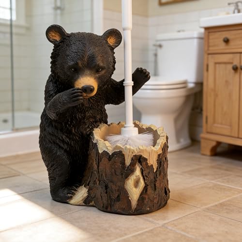 BGBWBFBR Whimsical Black Bear Toilet Brush Holder Set - Unique Cub Shape Decorative Bathroom Cleaning Kit for Cabin Owners Bear-Themed Home Decor Cozy Cabin Gifts