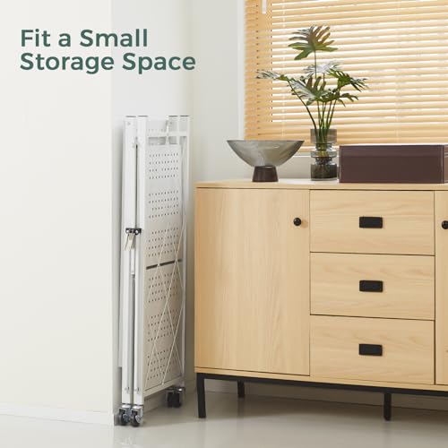 Image of DEANIC 3 Tier Foldable Storage Shelves with Wheels, Kitchen Appliance Stand, Freestanding Metal Wire Shelf Rack, No Assembly Organizer Rolling Cart for Garage, Basement, Pantry(White)