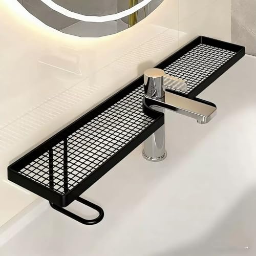Sink Organizer Rack,No-Drill Freestanding Carbon Steel Faucet Storage Shelf, Washbasin Shelf, Tool-Free Organizer, Space-Saving Bathroom Countertop Organizer, Easy Drainage New (Black Large) - Image 7