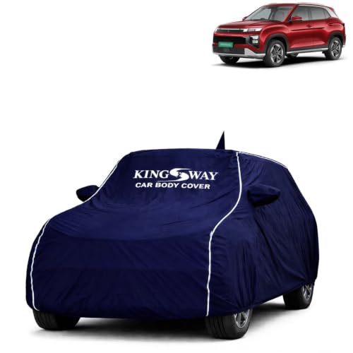 Image of KINGSWAY Super Waterproof Car Cover Only with Hyundai Creta Electric (Year 2025 Onwards - All Model) | Mirror and Antenna Pockets | All Weather Car Body Cover with Silver Piping | Blue
