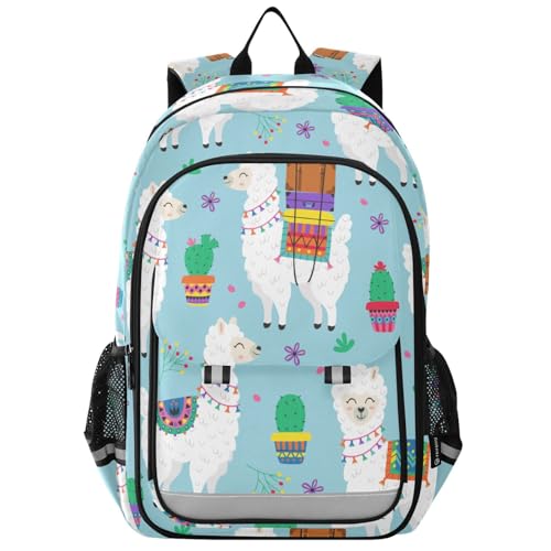Sac à dos ordinateur enfant bleu lama cactus A194 : le cadeau de rentrée idéal
