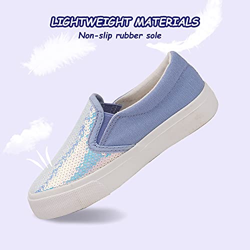 Toandon Toddler Girls Canvas Loafer Shoes Slip On Sneakers Baby Kids Sequins Glimmer Glitter Sparkle Low Top Non Slip Rubber Sole Lightweight Breathable Walking Outdoor Fashion Casual Blue Size 3 #TOP5