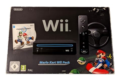 Console Wii noire + Mario Kart + Télécommande Wii Plus - noire + Volant Wii noir