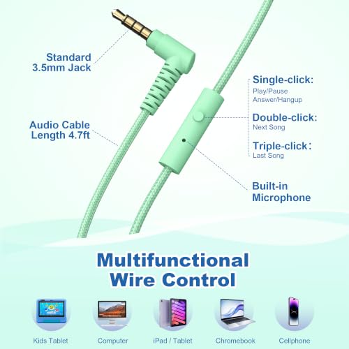 Image of AILIHEN I35 Kids Headphones for School with Mic, 93dB Safe Volume, Green | Wired On Ear Headphones for Kids Girls, Foldable Lightweight Headphone for Classroom Learning & Entertainment Travel Computer